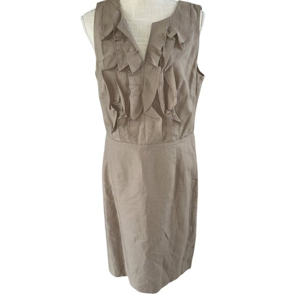 Antonio Melani Womens Sleeveless Ruffle Front Dress Size 12 Beige - Picture 1 of 8